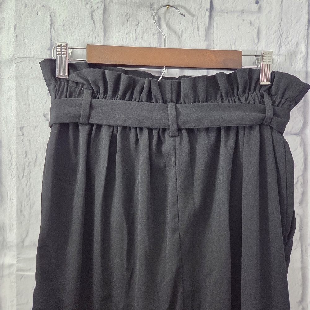 A New Day Large Black High Ruffle Waist Front Tie Belt Wide Leg Trousers - Picture 7 of 10